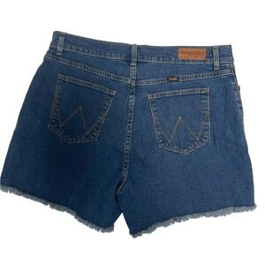 Wrangler High Waisted Blue Denim Frayed Shorts Womens 16